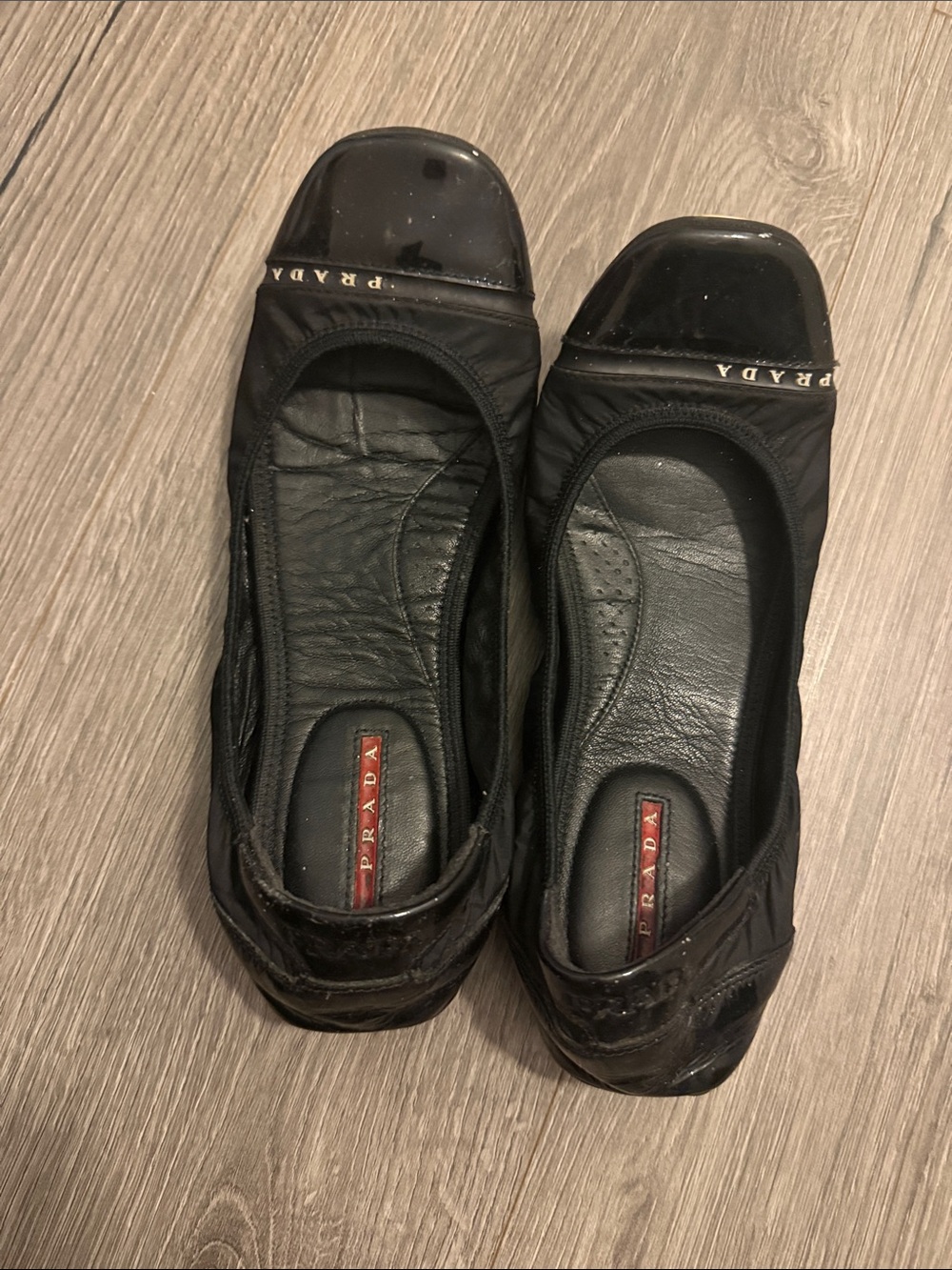 Prada Black Patent Cap Toe Ballet Flats